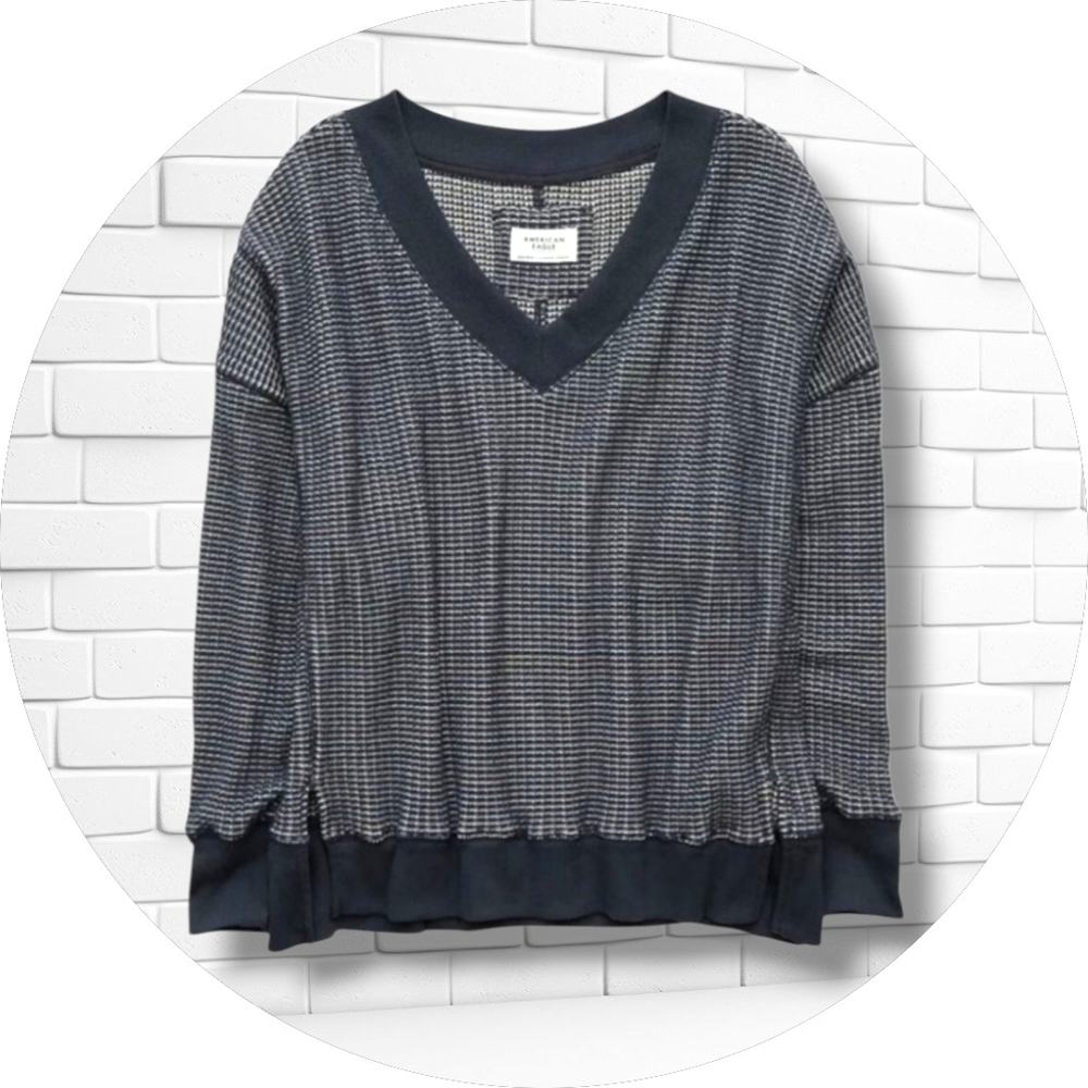 Nwt AE Navy Big Hug V-Neck Oversized Sweatshirt Sz L - Picture 2 of 7
